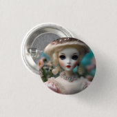 Blauwogige pop, ronde button 3,2 cm (Voorkant /achterkant)