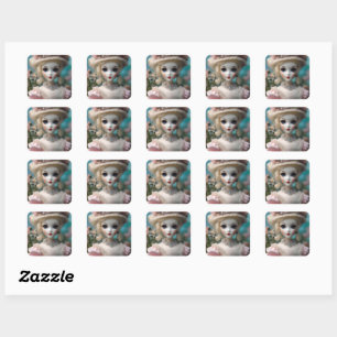 Blauwogige  pop, vierkante sticker