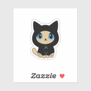 Blauwogige zwarte kat op blauwe achtergrond sticker