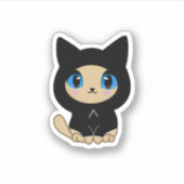 Blauwogige zwarte kat op blauwe achtergrond sticker (Voorkant)