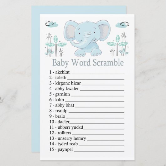 Blauwolifant Baby word scramble game (Voorkant / Achterkant)