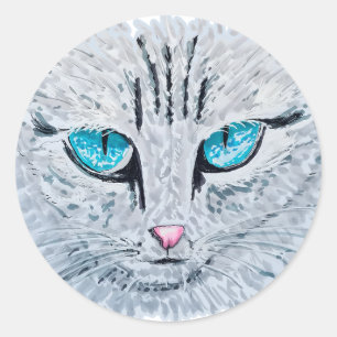 Blauwoog Fluffy Kat Ronde Sticker