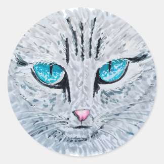 Blauwoog Fluffy Kat Ronde Sticker