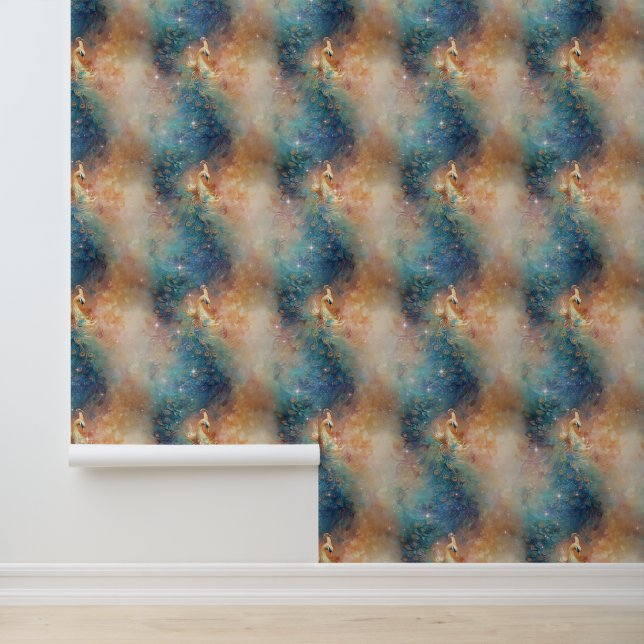 blauwOranje pauw Behang (Applicatie)