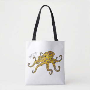 Blauwrode octopus cartoon illustratie draagtas