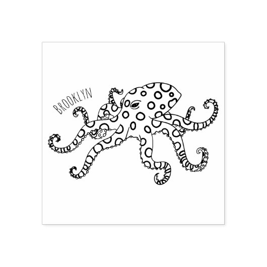 Blauwrode octopus cartoon illustratie rubberstempel (Afrduk)
