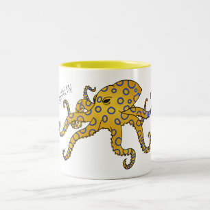 Blauwrode octopus cartoon illustratie tweekleurige koffiemok