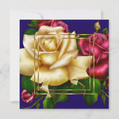 Blauwrode roomcrème Roos floral Gold Birthday Part Kaart (Achterkant)