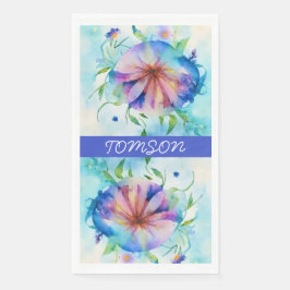 Blauwroze convolvulus, waterverf servet