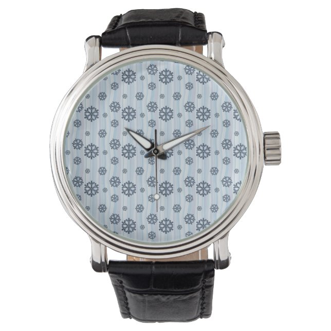 Blauwsneeuwvlokpatroon Horloge (Voorkant)
