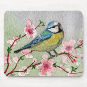 Blauwtevogel op Cherry Blossom Tree Muismat