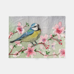 Blauwtevogel op de Waterverf van de bloesem van de Fleece Deken