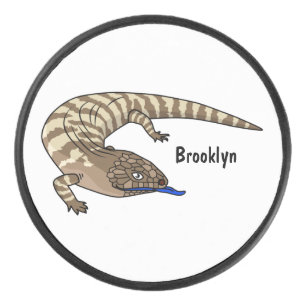 Blauwtonghagedis reptiel cartoon hockey puck