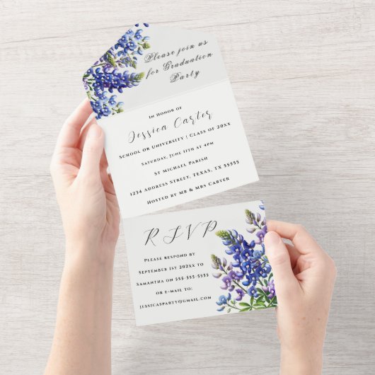 Blauwvintonijn Blauwe wilde bloem All In One Uitnodiging (Afscheurbaar)