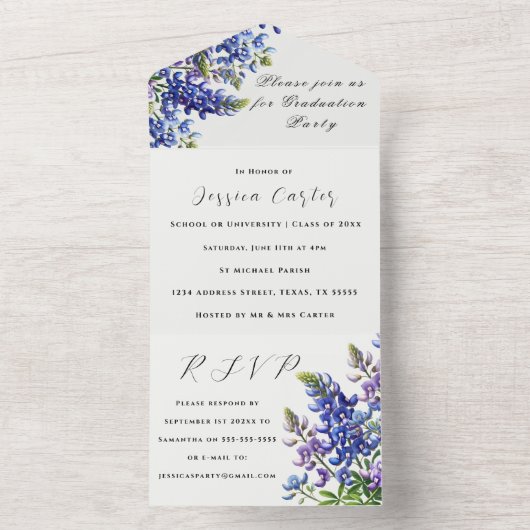 Blauwvintonijn Blauwe wilde bloem All In One Uitnodiging (Binnen)