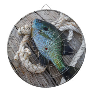 blauwvintonijn op het dok dartbord