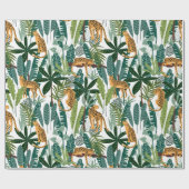 Blauwvlekken panter en oerwoud bladeren patroon cadeaupapier (Vlak)