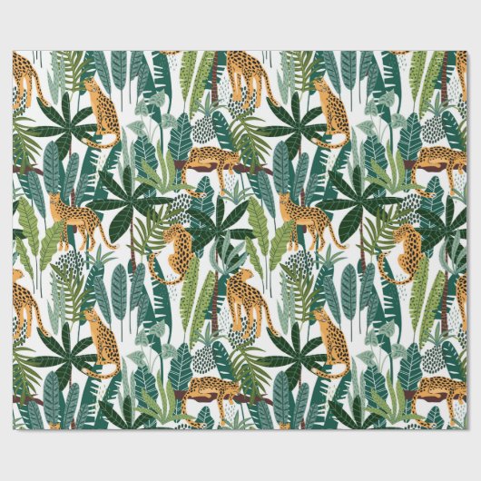 Blauwvlekken panter en oerwoud bladeren patroon cadeaupapier (Vlak)