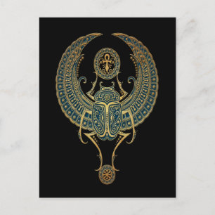 Blauwvleugelige Egyptische Scarab Beetle met Ankh  Briefkaart