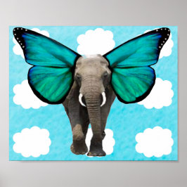 Blauwvleugelige Olifant in Wolken Poster