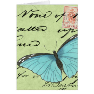 Blauwvleugelvlinder op Blauwgroen Briefkaart