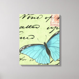 Blauwvleugelvlinder op Blauwgroen Briefkaart Canvas Afdruk