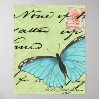 Blauwvleugelvlinder op Blauwgroen Briefkaart