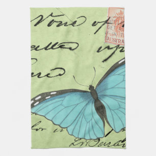 Blauwvleugelvlinder op Blauwgroen Briefkaart Theedoek