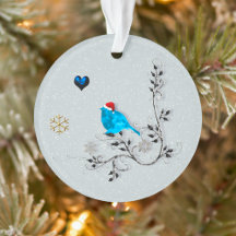 Blauwvogel die naar een kersthart 2 kijkt