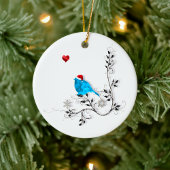 Blauwvogel en hart! keramisch ornament