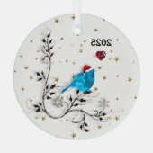 Blauwvogel- en hartenglazen sierbloem glas ornament (Achterkant)