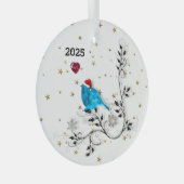 Blauwvogel- en hartenglazen sierbloem glas ornament (Voorkant Rechts)