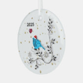 Blauwvogel- en hartenglazen sierbloem glas ornament (Voorkant links)