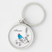 Blauwvogel in Santa Hat Sleutelhanger (Voorkant)
