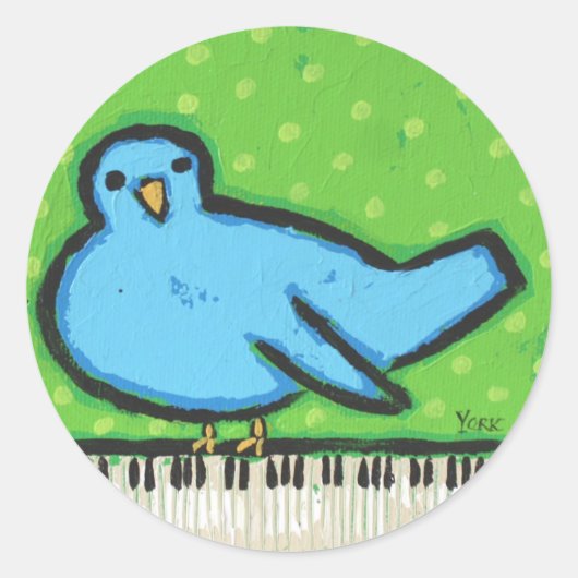 Blauwvogel met piano stickers (Voorkant)