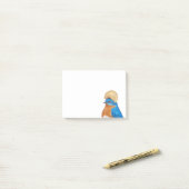 Blauwvogel met pierogi-pet post-it® notes (Op bureau)
