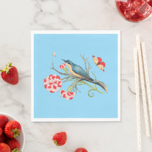 Blauwvogel op anjers, illustratie, servet