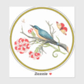 Blauwvogel op anjers,  illustratie, sticker (Vel)