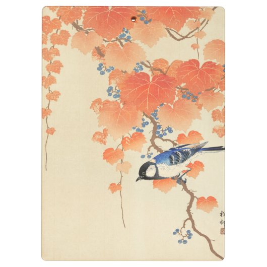 Blauwvogel op een Paulownia-boom Klembord (Achterkant)