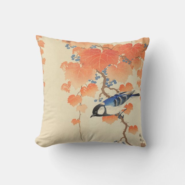 Blauwvogel op een Paulownia-boom Kussen (Voorkant)