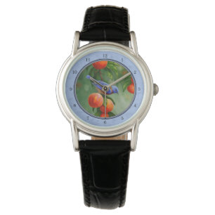 Blauwvogel op een Peach Tree Branch Blue Horloge