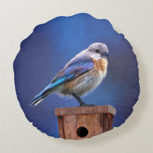 Blauwvogel (Vrouw) Schilderen - Oorspronkelijke vo Rond Kussen