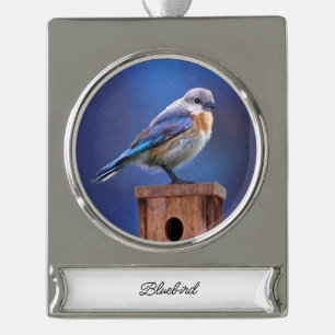 Blauwvogel (Vrouw) Schilderen - Oorspronkelijke vo Verzilverd Banner Ornament