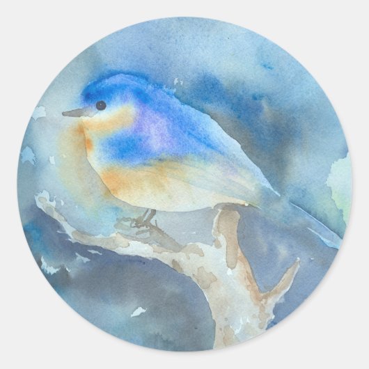 Blauwvogel Waterverf kunst Ronde Sticker (Voorkant)