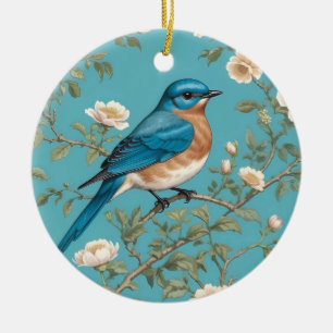 Blauwvogel William Morris geïnspireerd Turquois Keramisch Ornament