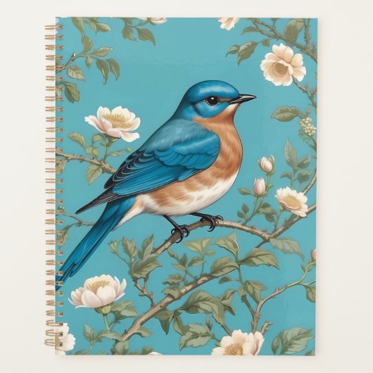 Blauwvogel William Morris geïnspireerd Turquois Planner (Voorkant)