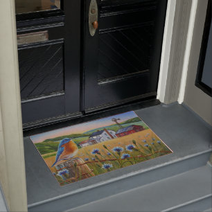Blauwvogelkornbloemen Waterverf Boerderij Deurmat