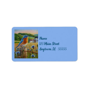 Blauwvogelkornbloemen Waterverf Boerderij Etiket