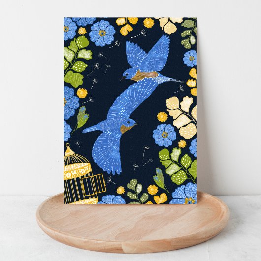 Blauwvogels en blauwe primroses Blank Groeten Kaart