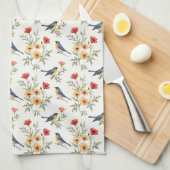 Blauwvogels en bloemen theedoek (Quarter Fold)